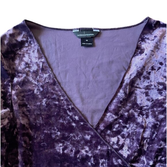 Vintage Moda International Whimsigoth Purple Velvet Bodycon Crisscross Top M - Picture 5 of 6